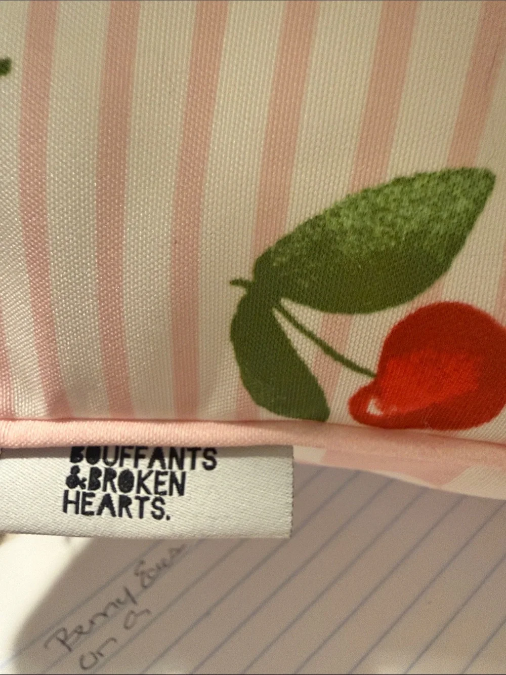 Spoon flower Cherry Print and Pink and white checkered on the Back